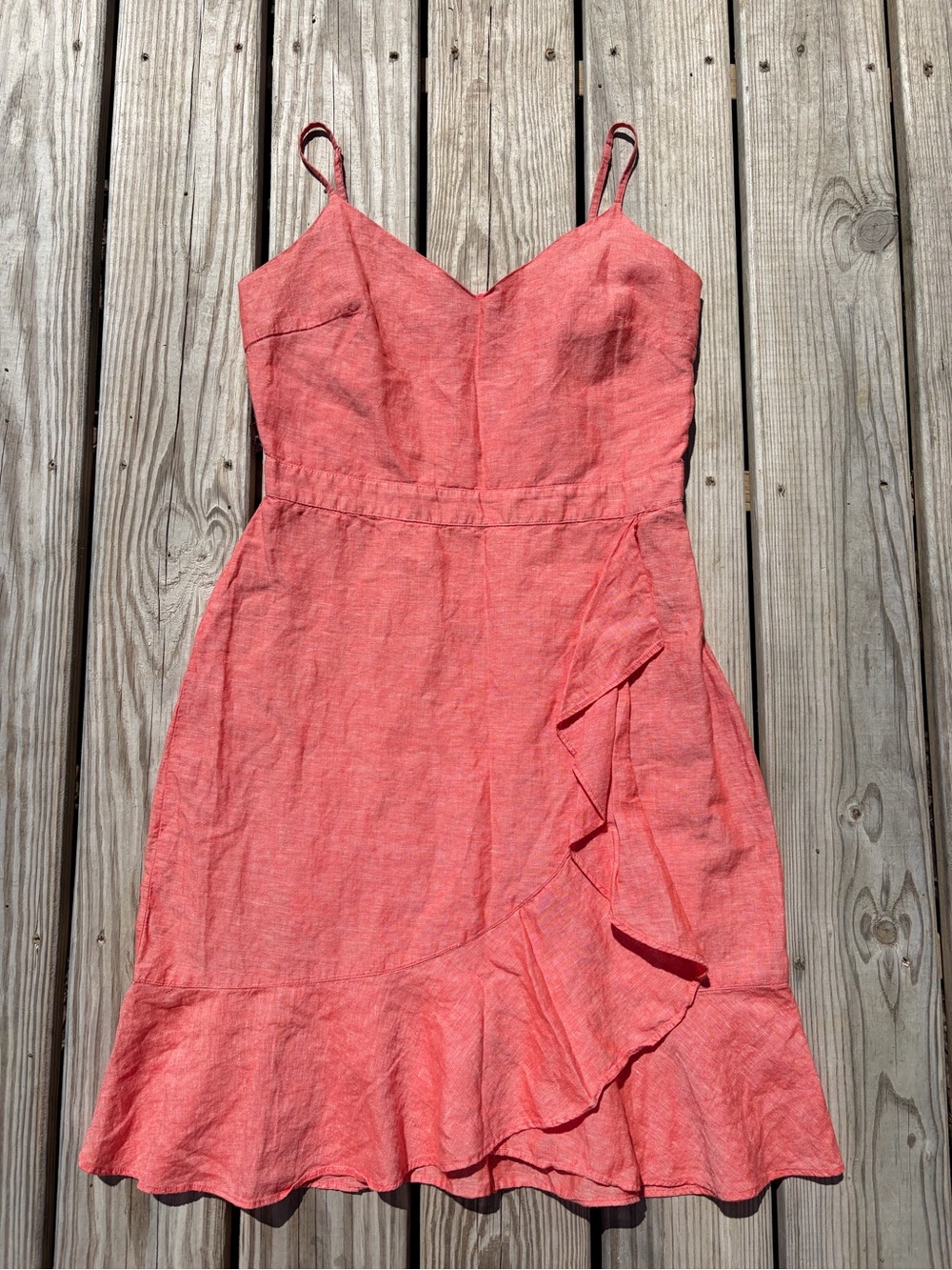 Banana Republic Dress Size 8  Coral Linen Resort Coastal Ruffled Minimalist